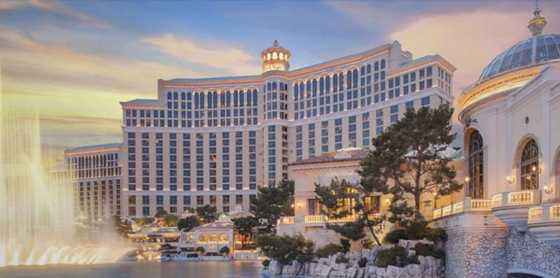 The Famous Bellagio Fountains in a Gambling Night