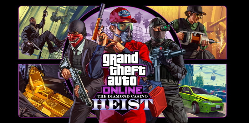 GTA 5 Diamond Casino Heist Gaming Cover With The Team of Robbers