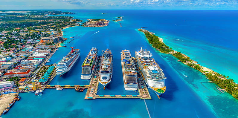 Five Cruise Ships On Dock