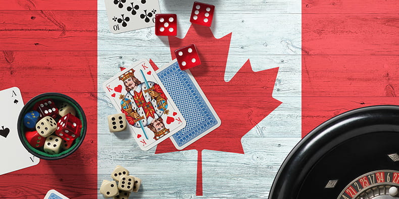 Canadian Flag with Gambling Implements on Top