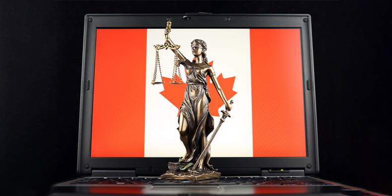Cờ Canada trên máy tính xách tay với tiêu điểm Temida