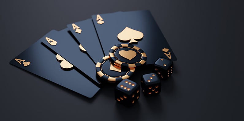 Four Aces, Dice and Poker Chips